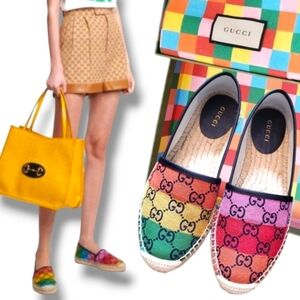 NIB Gucci Limited Edition G Logo Monogram Canvas Espadrille 6.5 USA Box Dustbags